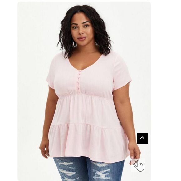 TORRID SIZE 2 (2X) RAYON SLUB TIERED BUTTON FRONT TOP PINK CUTE CASUAL GIRLIE - Picture 5 of 10